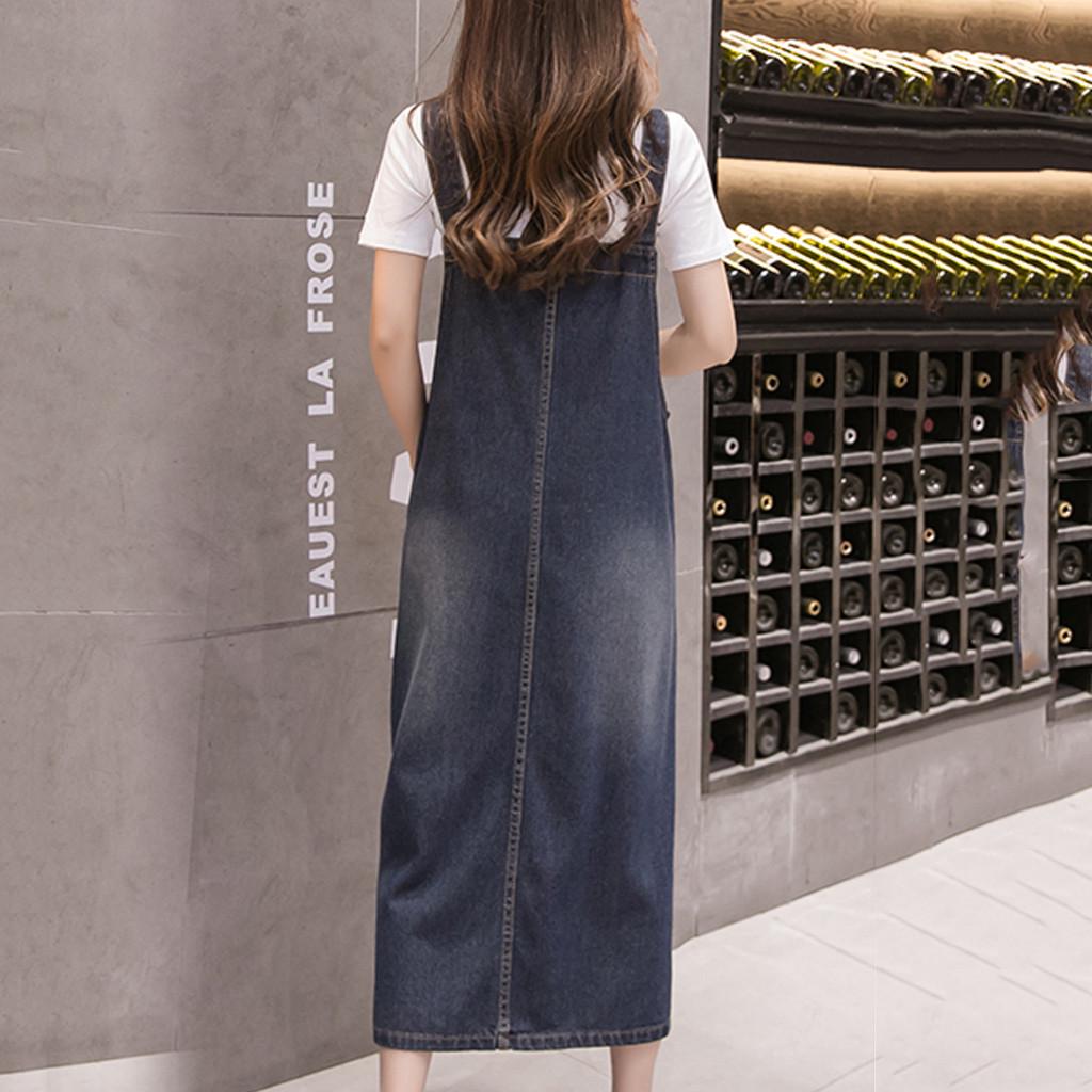 Women Loose Sling Denim Skirt Dungaree Dress Overall Jeans Long Pinafore