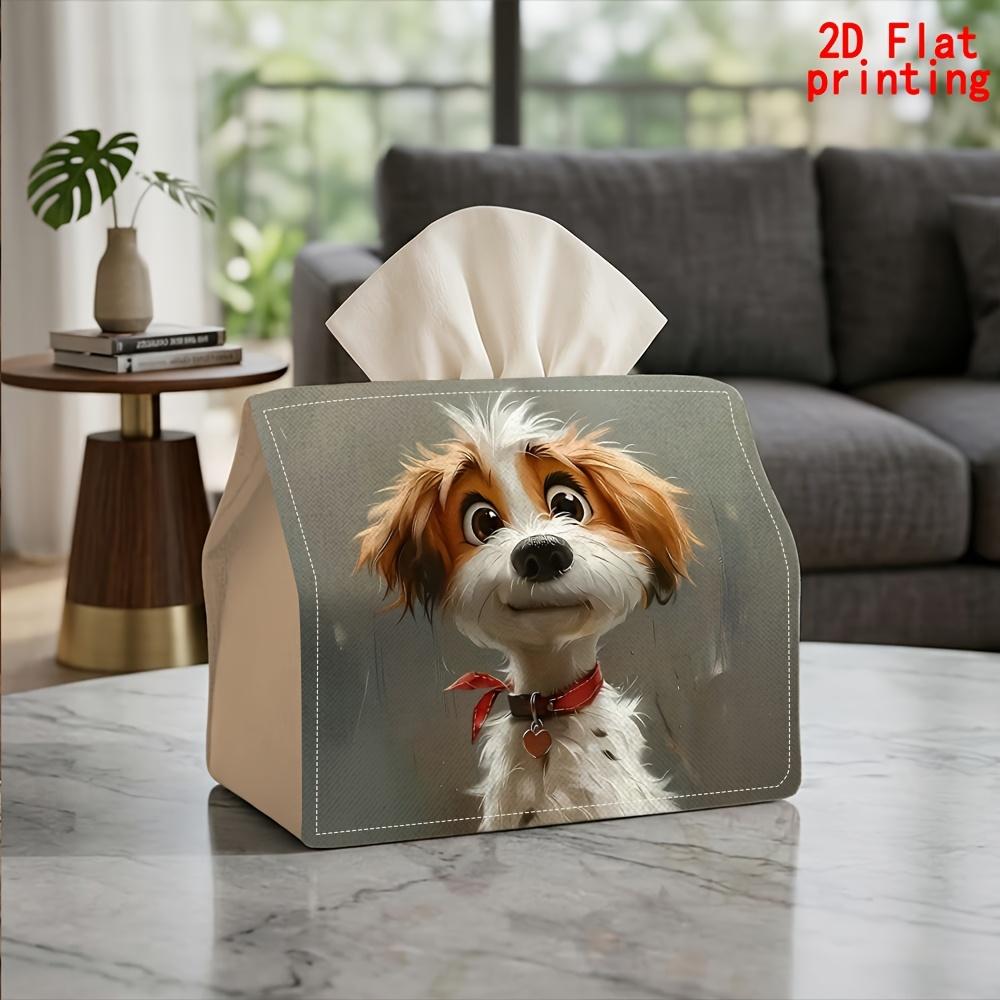 2D Flat 1pc, Tissue Box. Cute Puppy Pattern Napkin Dispenser, Reusable, Daily Desktop Tissue Organizer, Suitable for Kitchen Living Room Bedroom Bathr