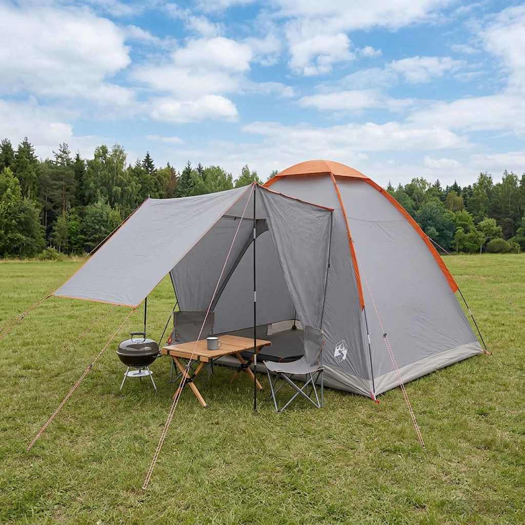Camping Tent Gray and Orange 2 Person Polyester and Steel