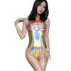 YuanD Iridescent PU Leather Back Zipper Super Gloss Fabric High Neck Leotard Standout Competitive Swimsuit Race Queen Cute Costume Popular Cosplay