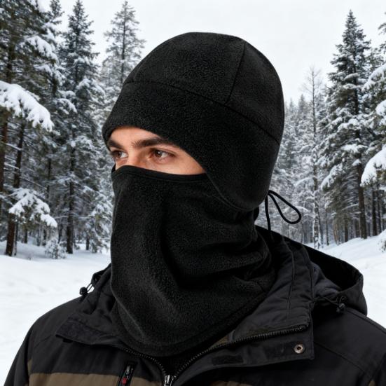 2Pcs/Set Unisex Cycling Cap Set Solid Color Double Layer Velvet Warm Hat Adjustable Drawstring Neck Gaiter Set