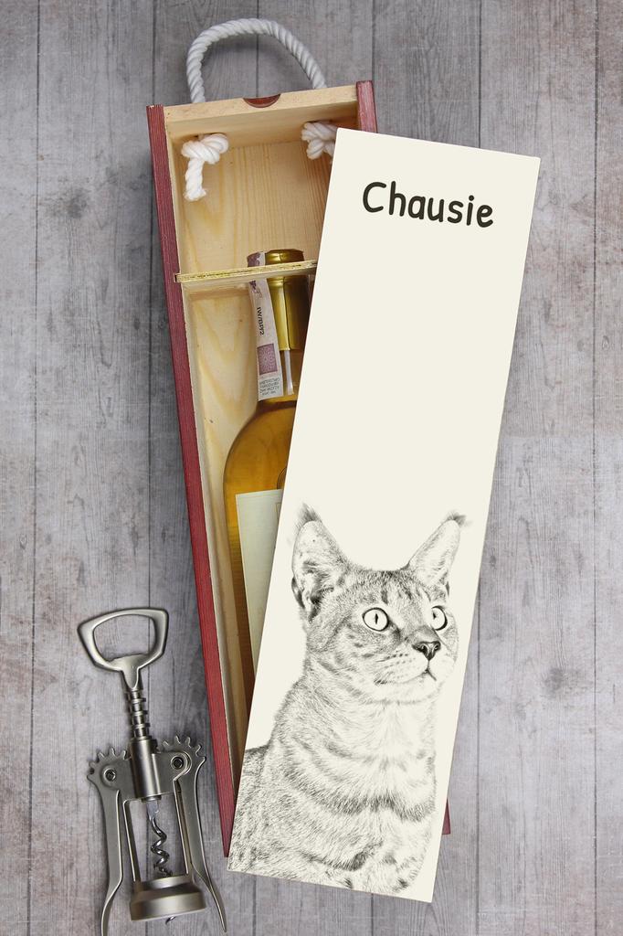 Chausie - wine box with a cat, alcohol box with graphics, personalized gift box from the Art-Dog brand