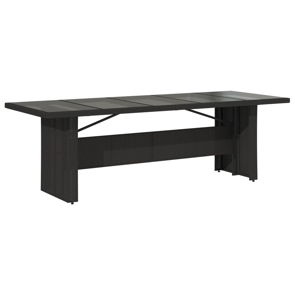 Garden Table with Glass Top Black 240 x 90 x 75 cm Poly Rattan