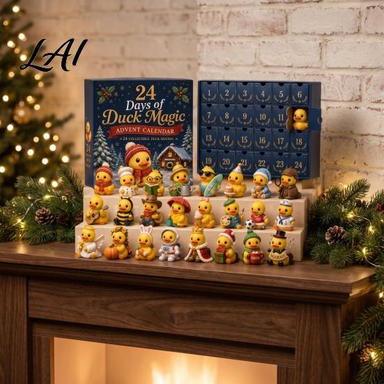 Farmhouse Style Holiday Accents Magic Animal Advent Calendar 24-Day Highland Cow/Cat/Sheep/Red Bird Acrylic Ornament Set Collectible Figures 2D Flat