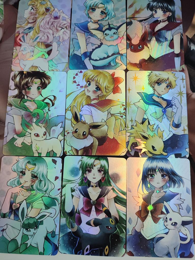 Diy 9pcs/set Pokemon Sailor Moon Self Control Collect Signature Trading Flash Card Anime Cartoon Christmas Gift