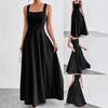 Летнее женское платье Элегантное платье макси с квадратным вырезом Без рукавов Платье-майка Женское платье Повседневное Однотонное Женское длинное платье