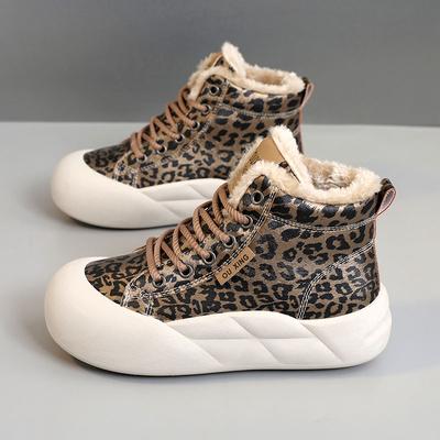 Зимние плюшевые повседневные туфли на платформе женские кроссовки слипоны женские замшевые леопардовый принт массивные кроссовки