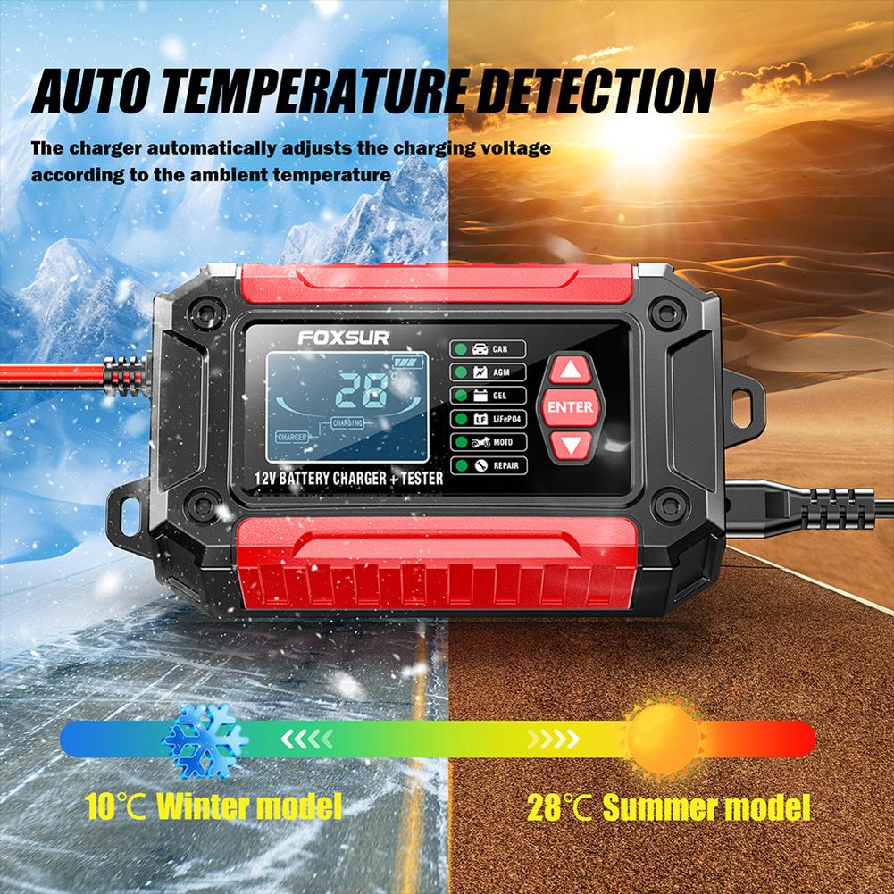 DC12V 6A Полностью автоматическое зарядное устройство для аккумулятора автомобиля и мотоцикла ЖК-дисплей Интеллектуальный аккумуляторный тестер для обслуживания импульсов