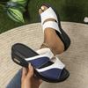 Thick Soled Slope and Plus Size Women's Slippers Fashionable Color Blocked Fish Mouth Slippers