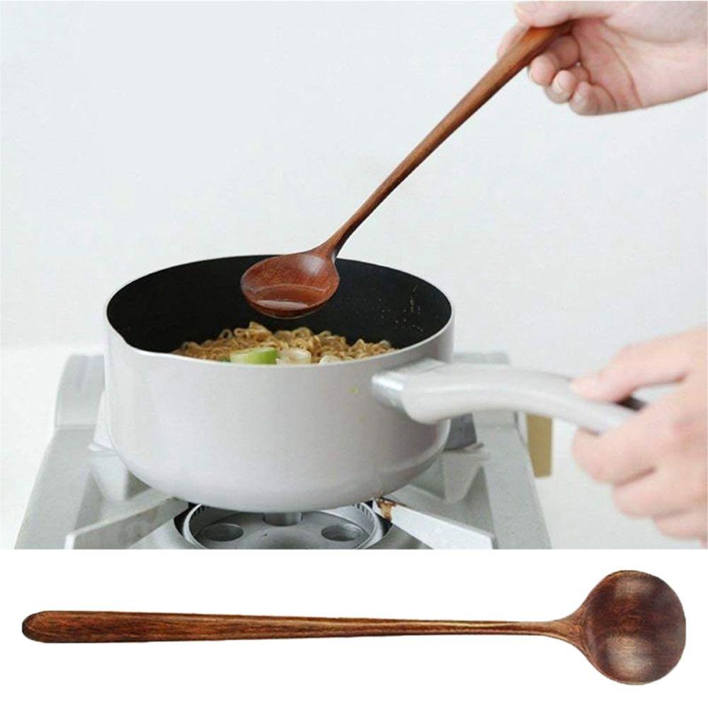 Inches Natural Wood Round Wooden Long Handle Spoons Kitchen Utensil Cooking Supplies Soup Spoon