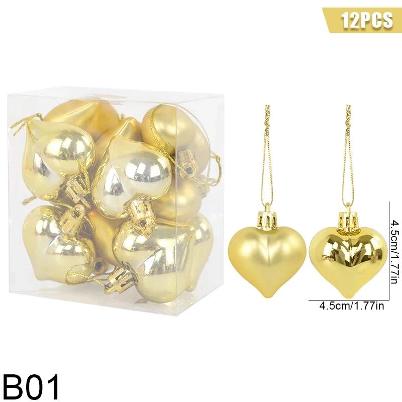 12 шт. Рождественские подвески Звезда Сердце Форма Подвесные украшения Шары для елки Рождественский декор Украшение для вечеринки на День святого Валентина Новый год 2025