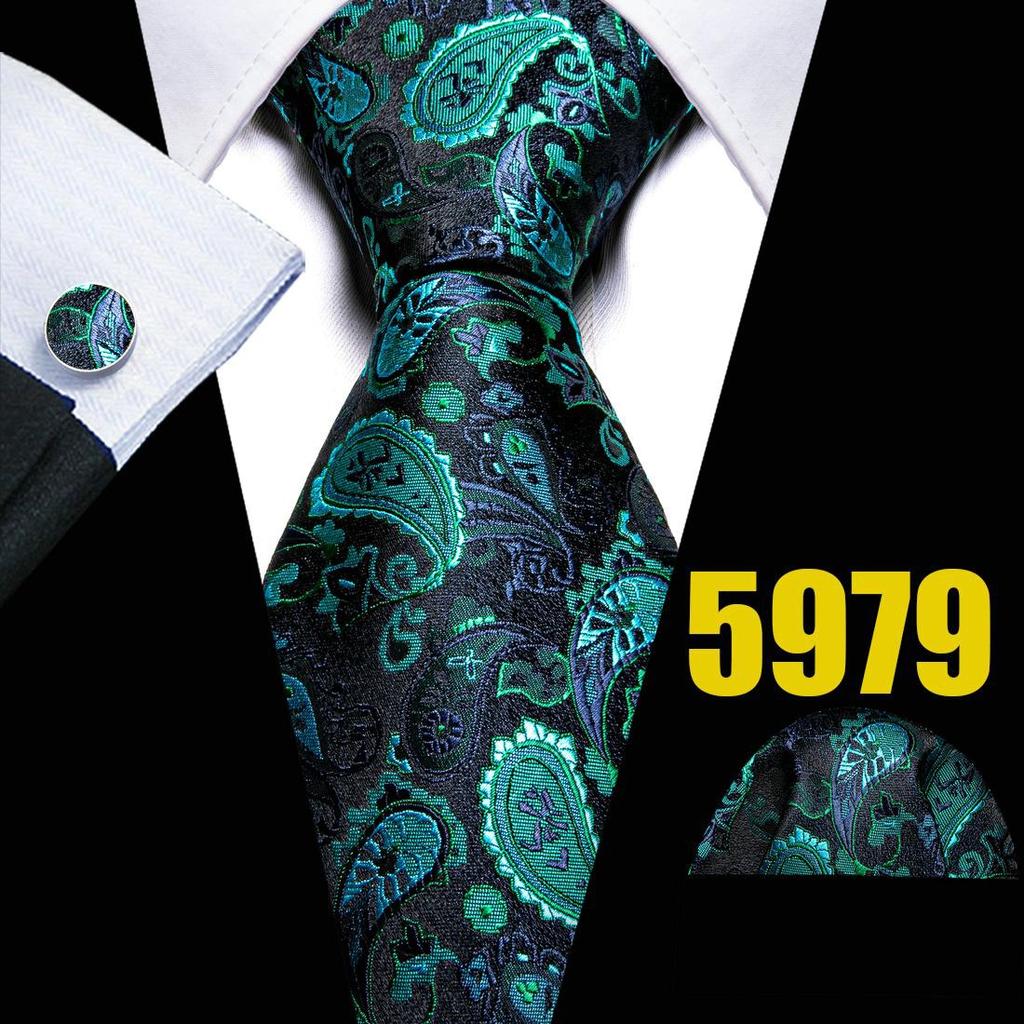 Mens Fashion Neckties Teal Silk Tie Pocket Square Cufflinks Blue&Green Formal Casual Ties