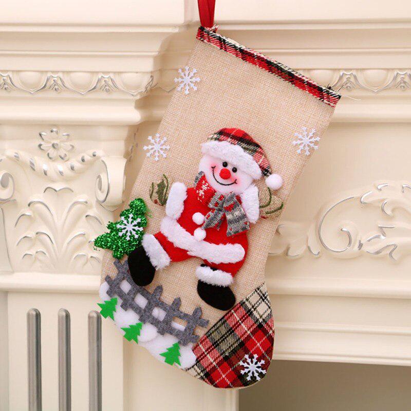 Linen Large Size Christmas Stocking Gift Holders Holiday Party Christmas Fireplace Decorations
