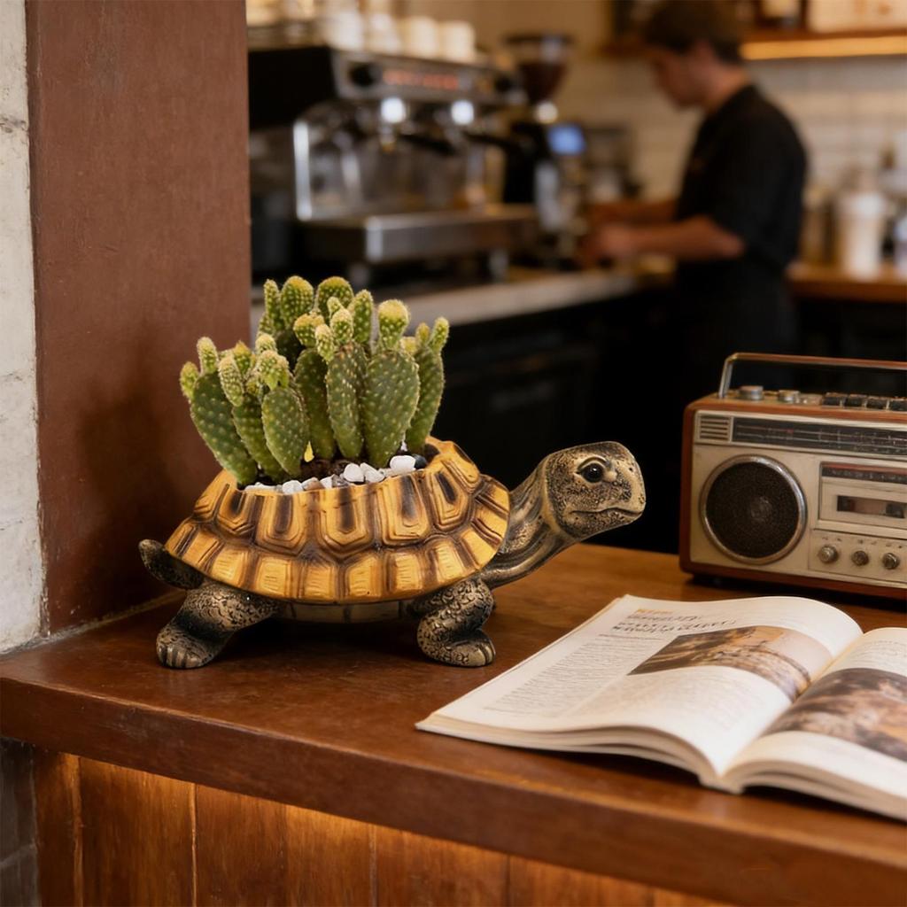 Turtle Flower Pot Plant Container Desk Decorations Small Planter For Flowers Succulents Cactus Indoor Home Office Bedroom Living