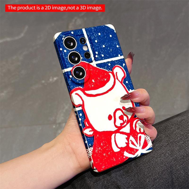 2DFlat Samsung phone case Red Bear in Santa Hat Holding Gift by Window Applicable to Galaxy S22 S23 S24 S25ULTRA S26 A12 A13 A14 A15 A16
