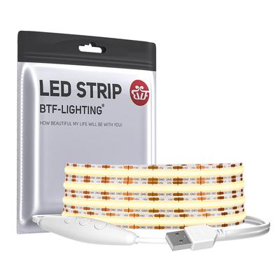 BTF-LIGHTING FCOB COB Светодиодная лента, USB-светильник, Гибкая, Светодиодная лента высокой плотности, 2 м, 320 светодиодов/м, Дневной белый, 4000K, Ширина 8 мм, DC5V, 6 Вт/м,
