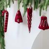 2pcs Flocked Christmas Tree Pendants Red Candy Cane Pendants  Party Decor