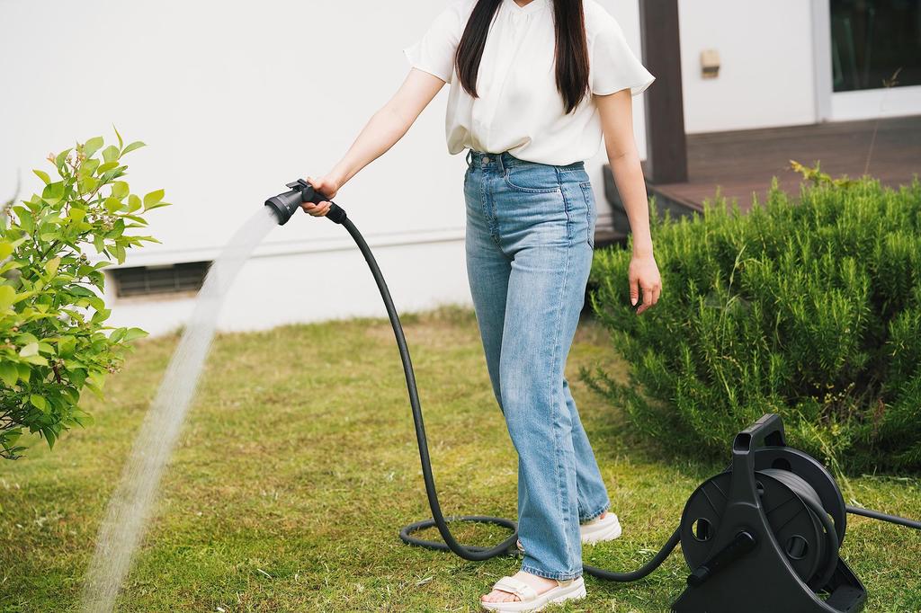 Шланг Green Life, катушка для шланга, рулон 20 м, большой выход воды, большая насадка для воды, гладкий шланг, однотонный, аква 205DN, пепельно-серый "G PRQ-205DN"