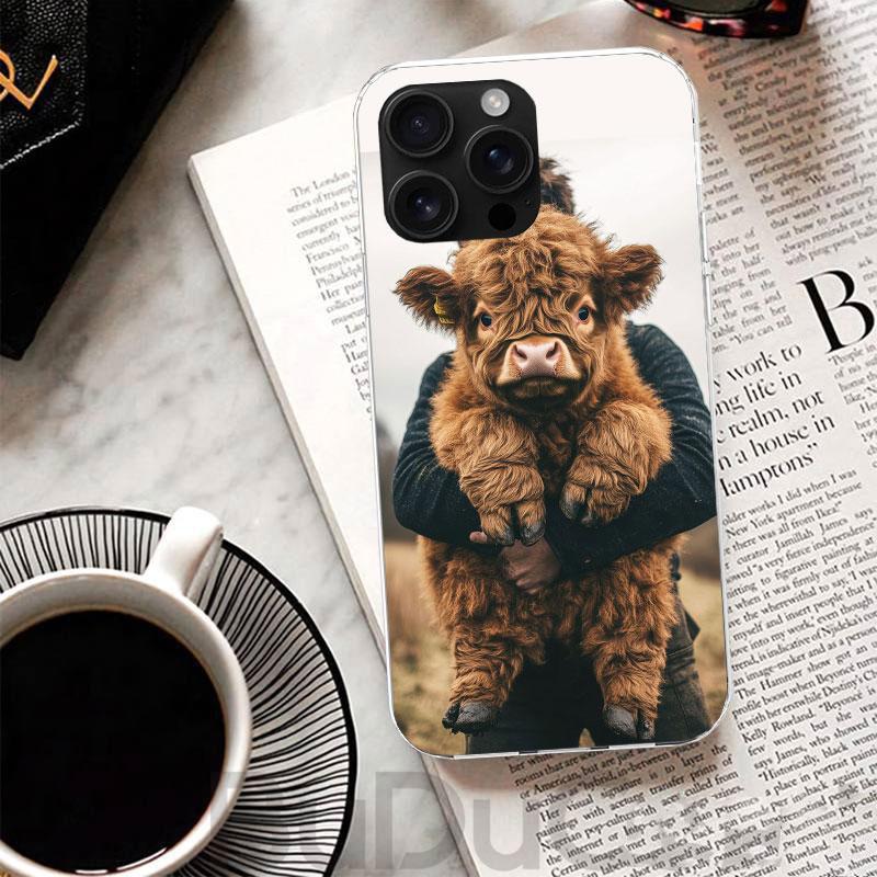 Милый чехол с шотландской коровой для iPhone 17 Air 16 16E 15 Pro Max 14 Plus 13 Mini Чехол для телефона 12 11 7 8 SE Индивидуальная печать Корпус 17 Ai