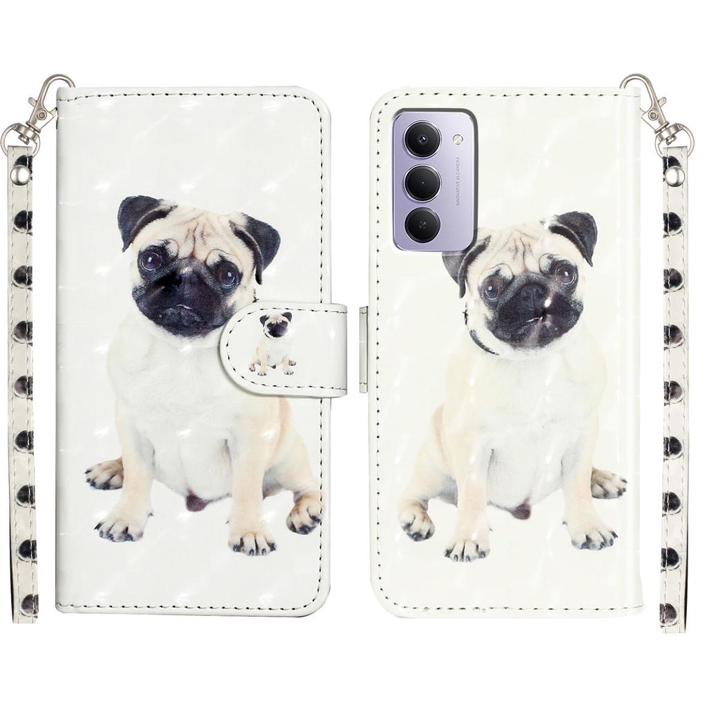 Для Xiaomi Redmi 15 5G (США) (171 мм)/Xiaomi Redmi 15 4G (США) (171 мм) Чехол-кошелек из кожи с 3D-печатью и ремешком