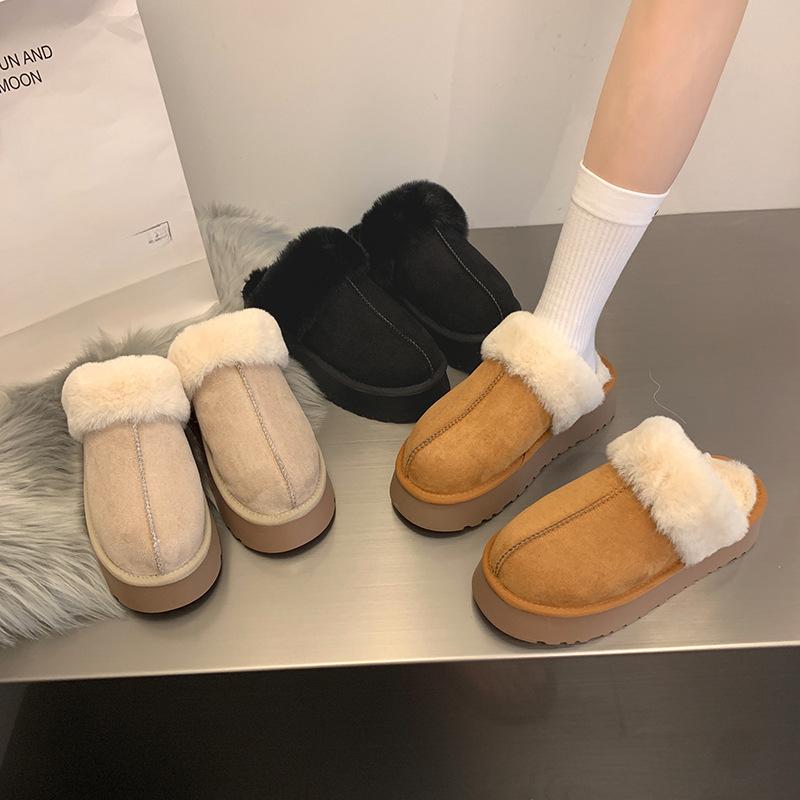 Женские зимние плюшевые сандалии, меховые тапочки, роскошные шлепанцы на платформе, женские дизайнерские туфли на толстой подошве из хлопка для дома из хлопка