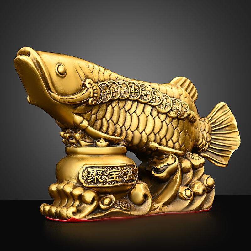 Фэншуй Чистая Медная Рыба Орнамент Золотой Дракон Рыба Сокровище Чаша Гостиная Офисный Стол Талисман Богатства Украшение