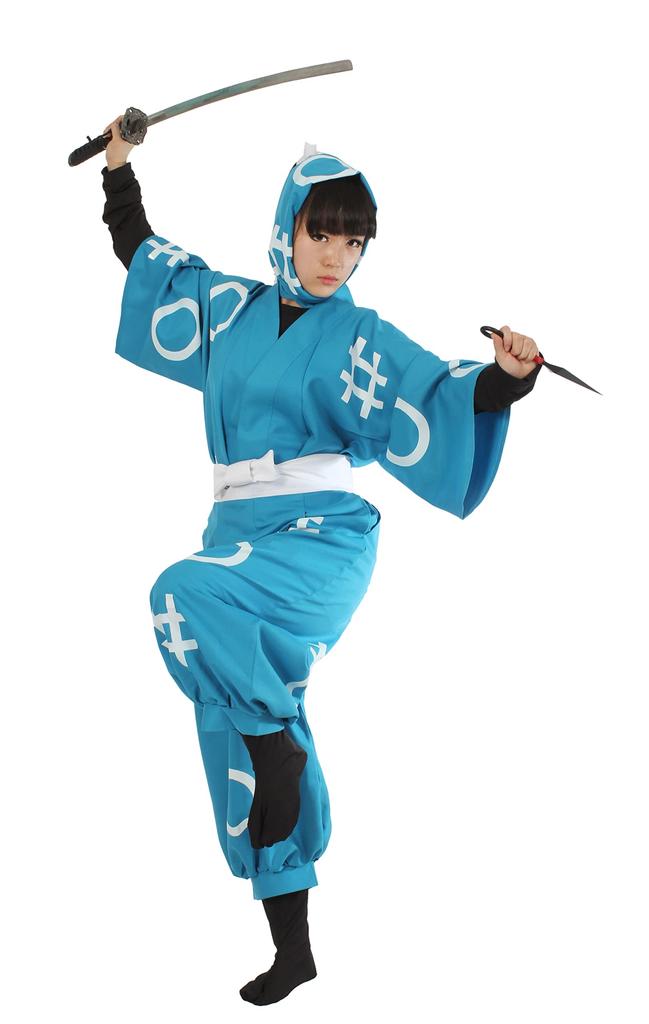 [NOOLOR] Nintama Ninjutsu Academy Ninja One-Size Set, I-Group, Ro-Group, Ha-Group Uniform Cosplay Costume (Free Size, Sky Blue)