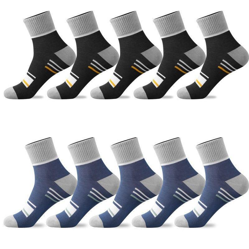 5/10 Pairs Men's Mid-calf Sports Socks Striped Breathable Cotton Socks Casual Socks Lot