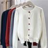 Women S Korean Style Round Neck Long Sleeve Knit Cardigan Sweater