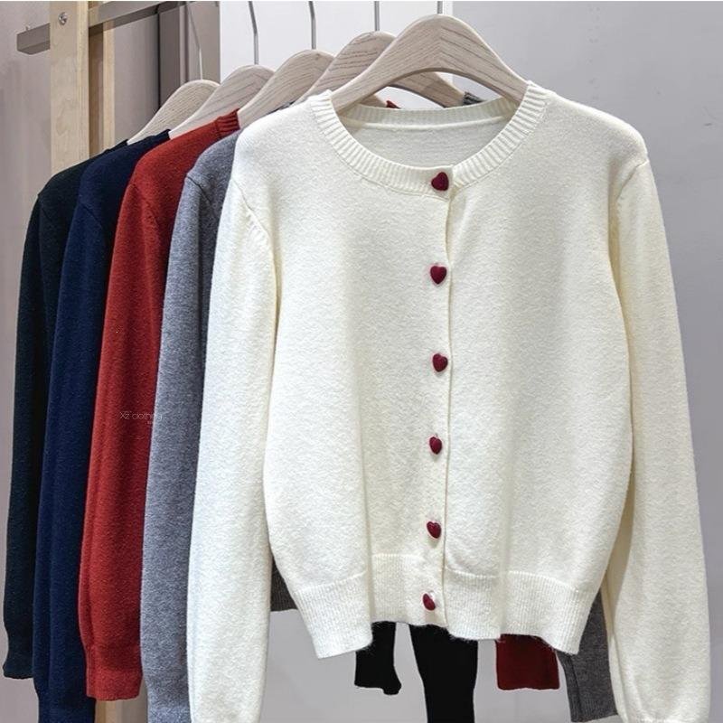 Women S Korean Style Round Neck Long Sleeve Knit Cardigan Sweater