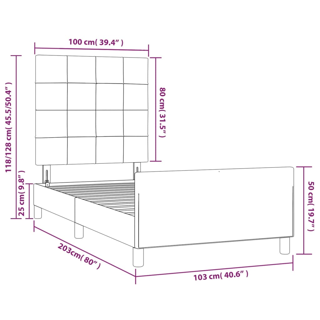 Bed Frame without Mattress Cream Color 100x200 cm Fabric