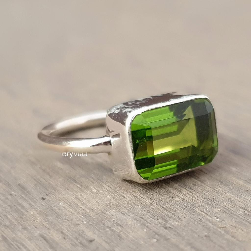 August Birthstone Green Peridot 925 Sterling Silver Ring Jewelry, Handmade Gift Artisan Ring