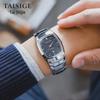 TAISIGE Men's Black Steel Quartz Watch with Square Grid Dial and Calendar
