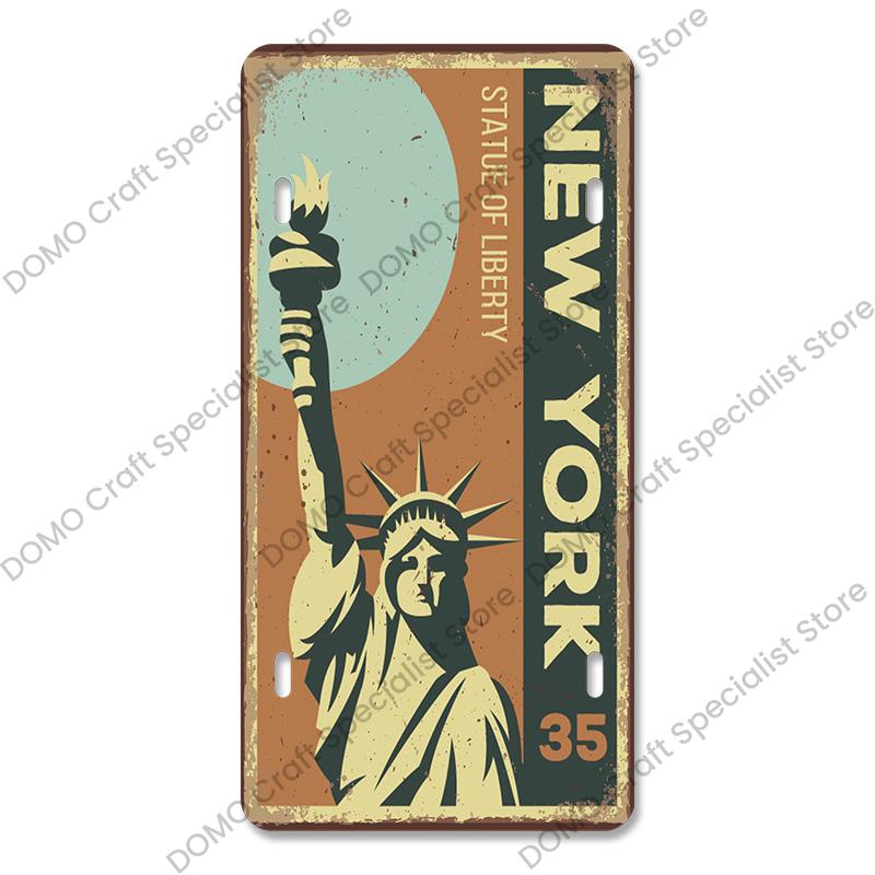 National Landmark Poster Car License Plate Retro France New York Australia Metal Tin Signs Wall Decor Garage Car Club