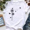 Summer  Dandelion Butterfly Print Women Tshirt Casual White and Black T-shirt Funny T Shirt Gift for Lady Young Girl Tops