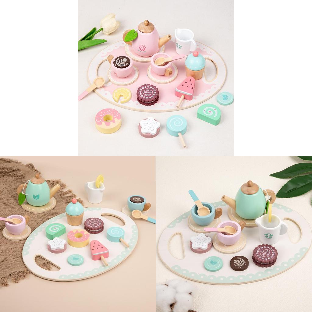 Wooden Childrens Tea Set With Pretend Play Accessories For Kids Educational Toy