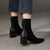 Thick Heel Short Boots Women's Thin Boots High Heels 2024 New Autumn and Winter Suede Boots Pointed Socks Boots Women's Elastic Boots