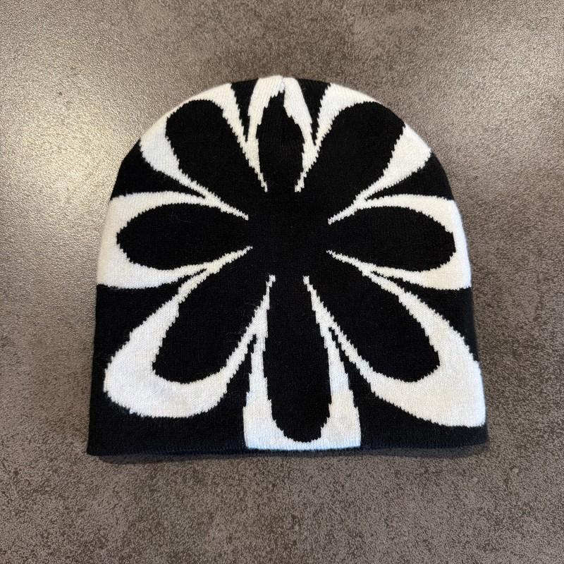 Winter Knit Beanie Men Women Floral Jacquard Warm Ear Protection Street Style Acrylic Hat