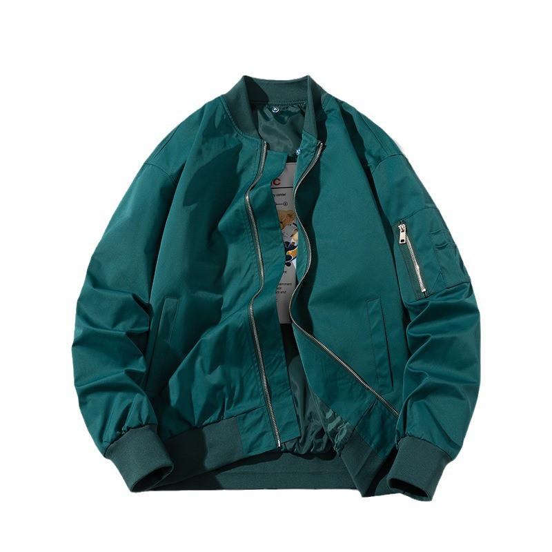 Mens Streetwear Bomber Jacket Teens - Solid Color Zipper Front Ribbed Hem Long Sleeve Lightweight Outerwear