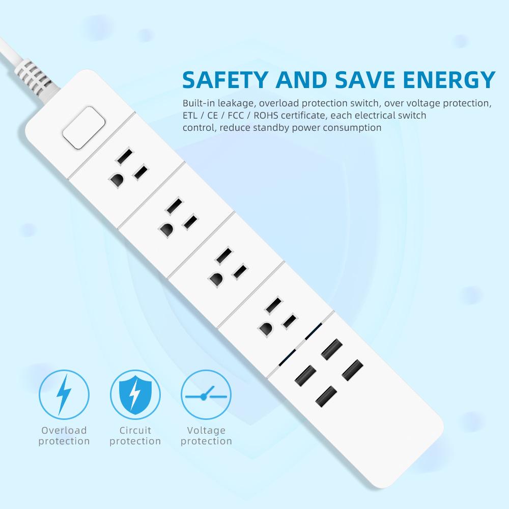 US Standard Smart Power Strip with WiFi & Bluetooth Module Control, Remote APP Access