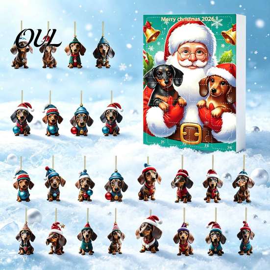 Cute Dachshund Collection Advent Calendars 2026, 24 Days 2D Acrylic Pendant Christmas Gift for Dog Lovers Countdown Calendar, Collectible Ornaments,