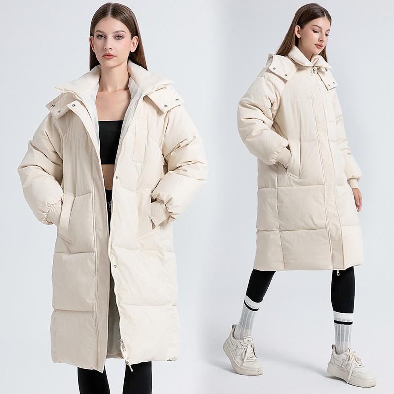 Womens Longline Knee-Length Puffer Coat Winter Warm Loose Cotton-Padded Jacket Hooded Thick Outerwear