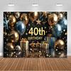 40th birthday party decorations, backdrop, black and gold theme, balloon banner, photo studio props48