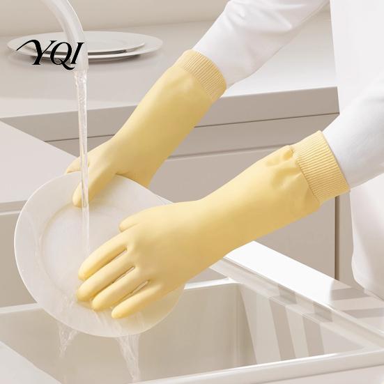 Rubber Dishwashing Gloves Fleece Lined for Housework, Waterproof PVC Cleaning Gloves, Anti-slip Thermal Kitchen Grip Warm Velvet Lining Laundry