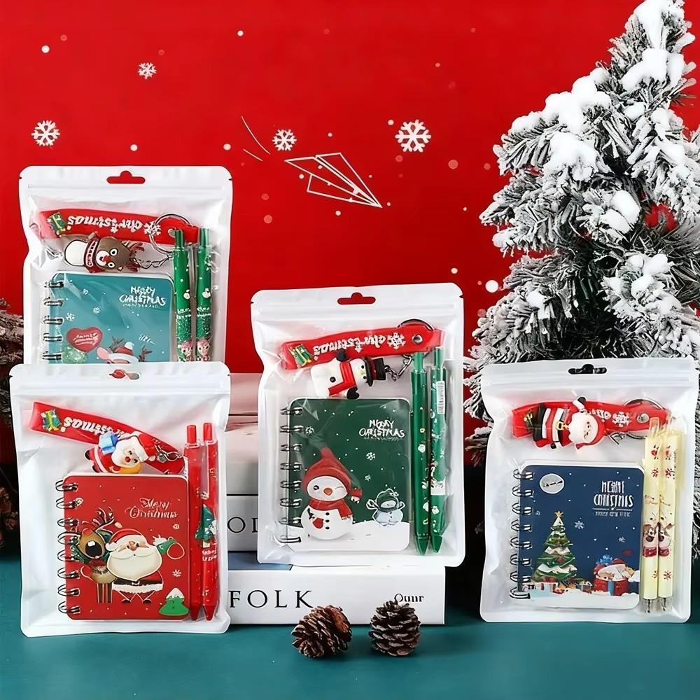 Decorative Keychain Holiday Gift Set 3-in-1 Festive Stationery Kit Notebook Pen Set Xmas Gift