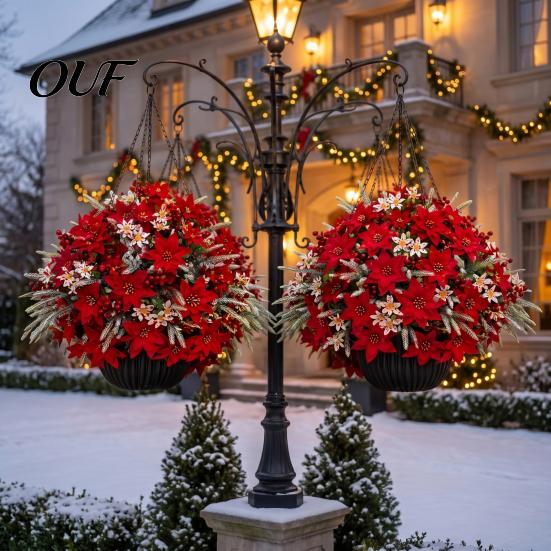 Decorative Faux Plants for Dining Table 23Pcs Artificial Poinsettia Flowers, Lifelike Flower Arrangement Home Office Wedding Long Lasting Fake Flowers