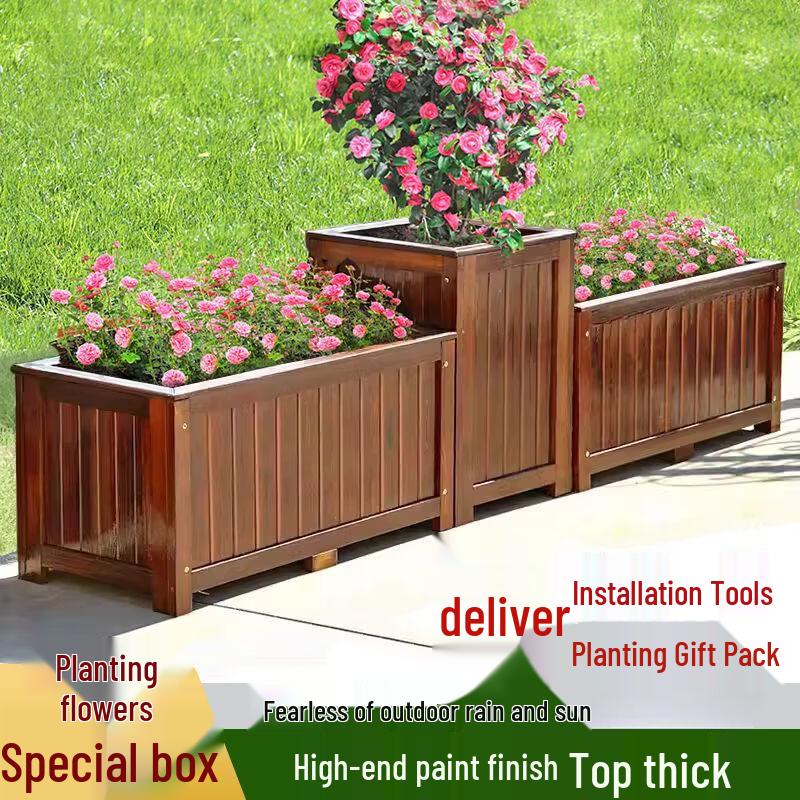 Outdoor Anti-Corrosion Solid Wood Rectangular Planter Box