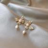 S925 Silver Butterfly Pearl Enamel Earrings for Women - Korean Retro Style