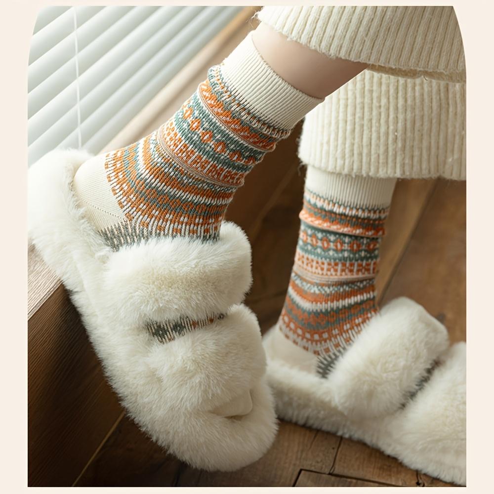 [7 пар термоносков] 7 пар женских термоносков | Мягкие, теплые, средней длины, этнический геометрический узор | Только ручная стирка, для повседневной и официальной носки