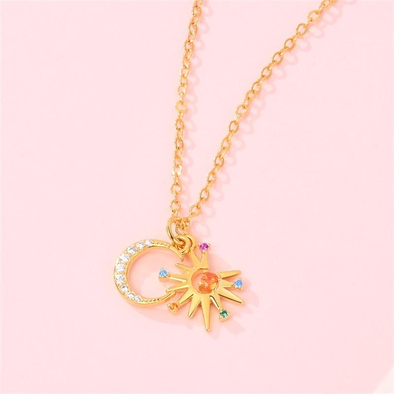 Golden Necklace 925 Sterling Silver Sun Moon Classic Simple Adjustable Necklace for Women Girl Fashion Jewelry Gifts